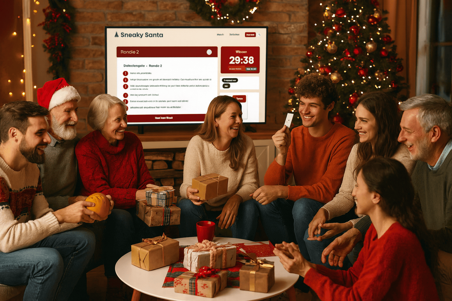 Family playing Sneaky Santa game